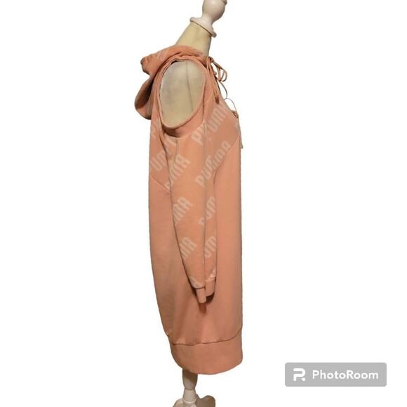 Puma Peach Women's Cold Shoulder Hoodie Dress Size Small Petite - Picture 6 of 9